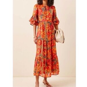 Banjanan Faith Dress Long Maxi Dress Ruffle Sleeve 100% Cotton Large